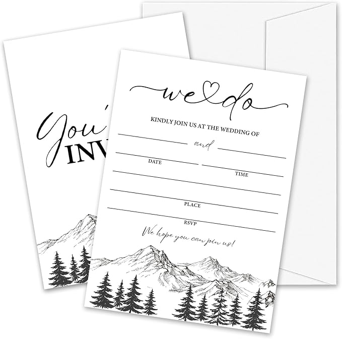 Mountain Wedding Invitations, 5"x 7" Minimalism Wedding Invites Card With Envelopes, 25 PCS for Party Decorations and Supplies - A09