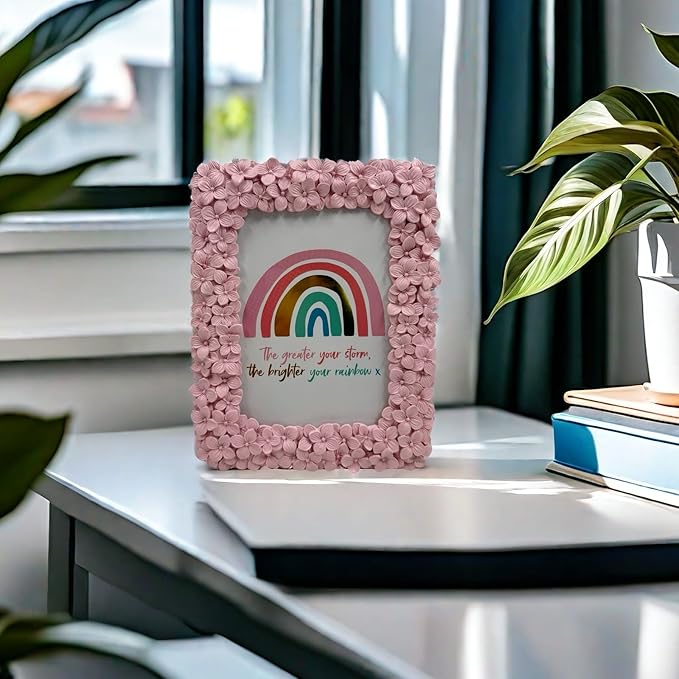 5x7 Ornate Picture Frame Embossed Flower Art Deco Photo Frames 5 x 7 Floral for Wall and Tabletop Display with Glass Retro Home Decor(Pink)