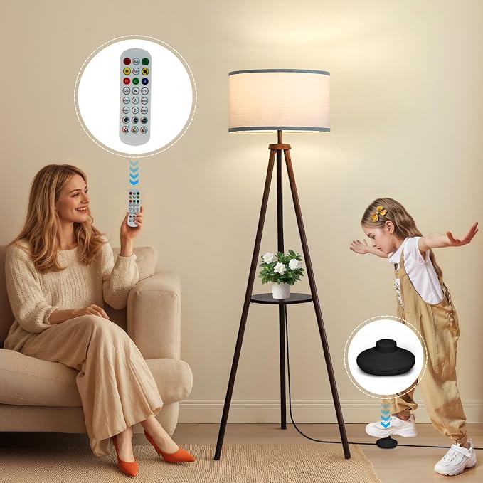 EOEYYOYB Floor Lamp with 3 Light Modes Adjustable– Wood Tripod Floor Lamp Modern LED Standing Lamps with Dimmable Brightness, Perfect for Living Room, Bedroom, and Office, Juglans Nigra