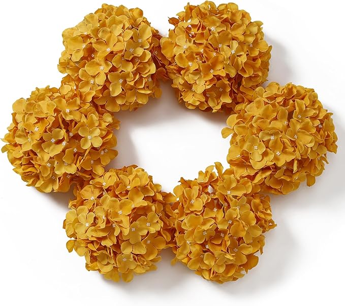 DuHouse 8.7" Silk Hydrangea Flower Heads with Stems Fake Hydrangeas Flowers for DIY Wedding Centerpiece Home Decor,Pack of 6(Mustard Yellow)