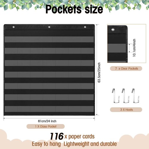 Fulmoon Classroom Calendar Pocket Chart Set - Seasonal & Weather Bulletin Board | Black & Eucalyptus