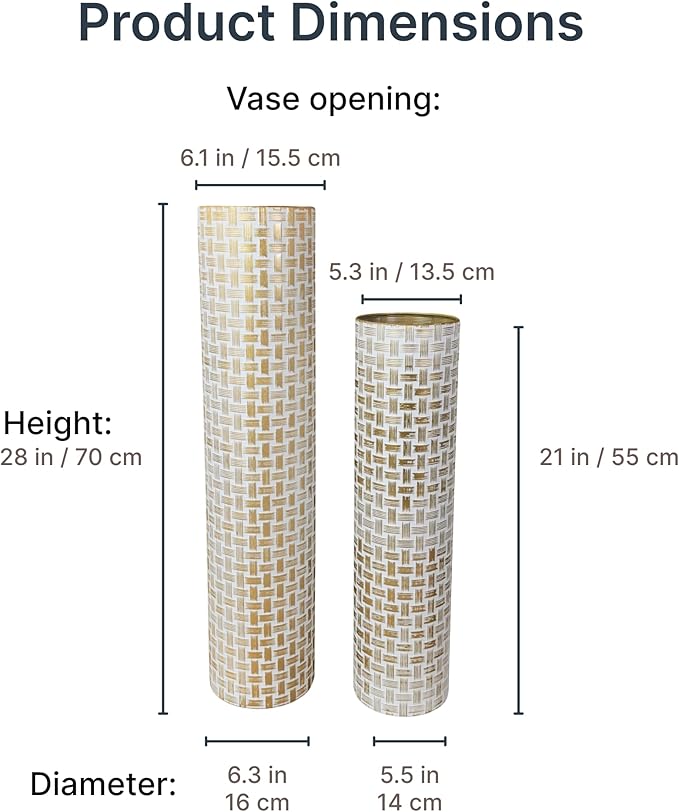 Leewadee Gold Tall Floor Vase, Set of 2 Decorative 24/19″ Large Gold Vases from Metal for Home Decor Living Room, Style with Pampas Grass for Modern, Vintage, Rustic or Farmhouse Room Decor