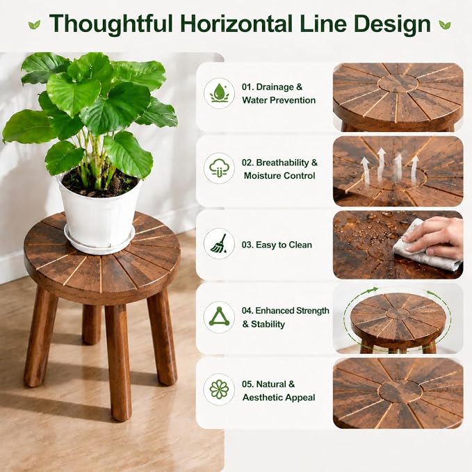 5-Piece Decorative Plant Stand Set Indoor Outdoor, 7-16 Inch Plant Stool Tables for Living Room, Balcony, Patio, Porch, Multi-Level Plant Display Furniture