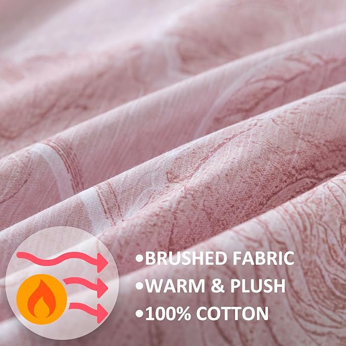 FADFAY Pink Vintage Floral Queen Size Sheets Set 100% Brushed Cotton Shabby Rose Flower Pattern Bedding Set Deep Pocket Sheets with 2 Pillowcases Luxury Breathable Soft 4pcs, Queen Size