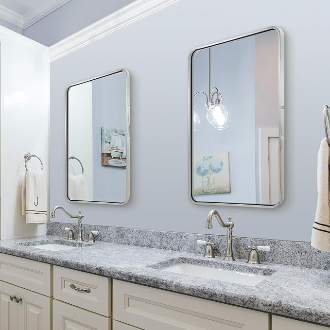 ANDY STAR 24x30'' Chrome Mirrors for Bathroom Sink, Rounded Rectangle Bathroom Vanity Mirror in 1'' Rustproof Seamless Tube Metal Frame, Wall-Mounted Horizontal/Vertical for Home Remodel, Over Sinks