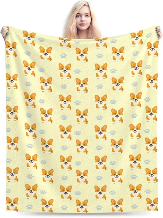 Corgi Blanket Cute Corgi Dog Throw Blanket Puppy Soft Cozy Fleece Fuzzy Stuffed Plush Flannel Gifts for Girls Women Boys Kids Adults 60"X80"