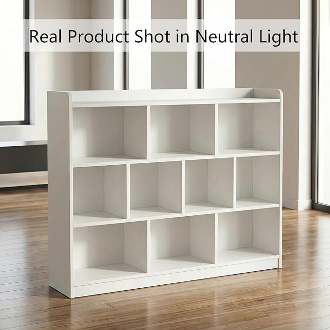 White Bookshelf, Wood Bookcase with 3 Tier Open Shelves, 10-Cube Minimalist Storage Shelf for Living Room, Bedroom, 43.3" W x 35.4" H