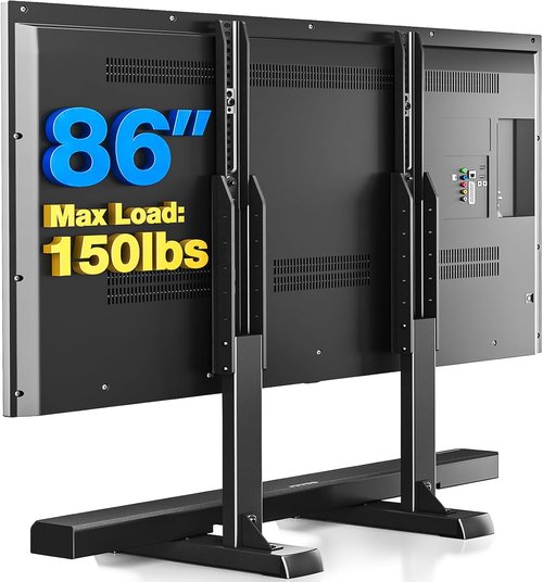 Rfiver Table Top TV Stand - Height Adjustable Legs with Cable Management | Fits 37-86 Inch TVs, Black