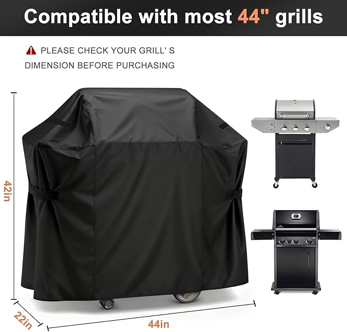 LBTING Grill Cover, 44-inch Heavy Duty 300D Oxford Waterproof Windproof UV Resistant BBQ Gas Grill Cover for Outdoor Barbecue Fit Most Brands Weber, Brinkmann, Char Broil, Holland