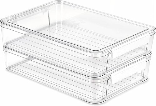 Clear Plastic Storage Box by [Brand Name] - Stackable Organizer for A4 Letter Files | 2-Pack