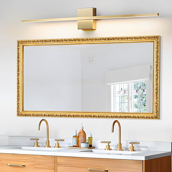 Large Vintage Decorative Mirror for Wall Decor, 52'' x 28'' Gold Antiuqe Living Room Mirror with Ornate Frame, Traditional Vintage Gold Mantle Mirrors, Horizontal/Vertical