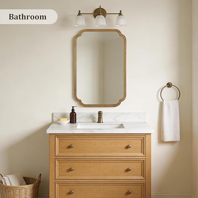 WallBeyond 24" x 36" Rounded Corner Arch Wall Mirror with Wood Frame for Entryway, Living Room or Bedroom Home Decor - Light Woodgrain 24" x 36" Natural Color