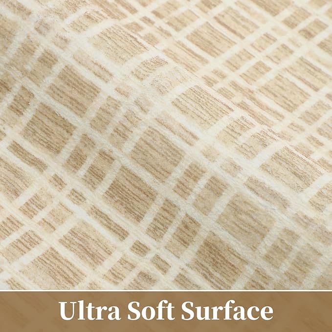 Washable Area Rugs 4x6 Rug for Living Room Bedroom Rugs Modern Plaid Entryway Rug Non Slip Soft Faux Wool Low Pile Stain Resistant Carpet for Dining Room Nursery 4'x6' Yellow