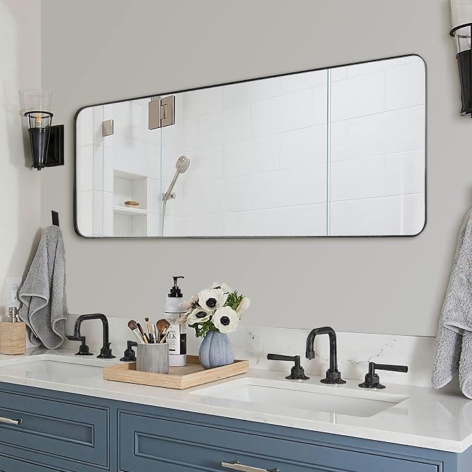 ANDY STAR 22" x 60" Full Length Wall Mirror, Large Black Mirror for Bathroom, Rounded Corner Rectangle Body Mirror for Floor and Leaning