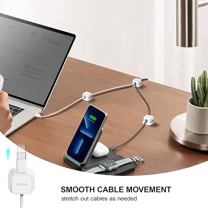 8 Pack Magnetic Cable Clip Organizer Cord Holder, Picozon Adhesive Cable Management, Wire Phone USB Charger Cable Holder, Keeper Organizer for Office Home Desktop Table - White