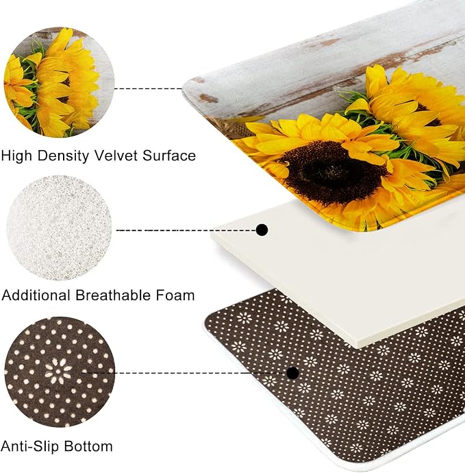 Britimes Bath Mat for Bathroom, Yellow Sunflower Washable Cover Floor Rug Carpets Floor Mat Bathroom Decorations 18x30 Inches for Kitchen Bedroom Indoor