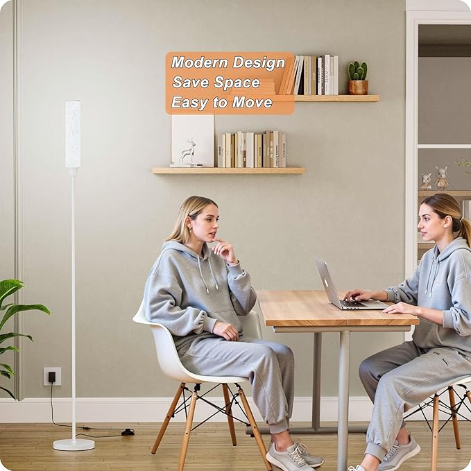 Nukanu Floor Lamp with Remote Control, Floor Lamps for Living Room/Bedroom/Office, Stepless Adjustable 3000K-6000K Colors and 10-100% Brightness,Standing Light with Foot Switch (White+Beige Linen)