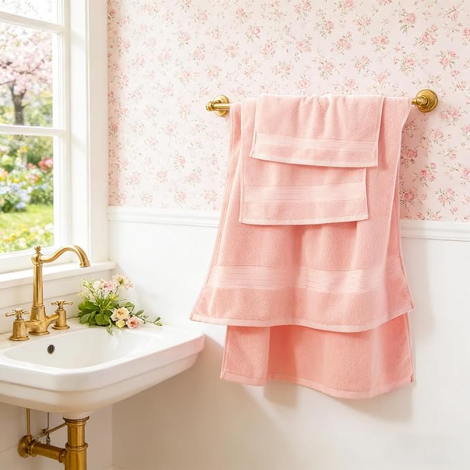 COZYART Pink Bathroom Towels Set, 100% Turkish Cotton Bath Towel Sets of 3 for Bathroom, Super Soft Highly Absorbent, 650 GSM Luxury Set with 1 Bath Towel, 1 Hand Towel, 1 Washcloths