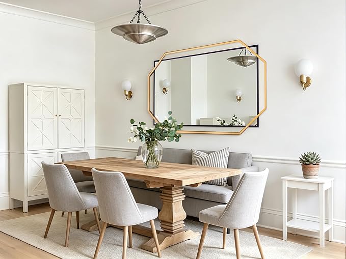 48.5"x32.5" Large Living Room Wall Mirror, Black and Gold Bathroom Mirror, Modern Decorative Metal Frame, for Dining Room, Entryway, Vanity Table, Console Table