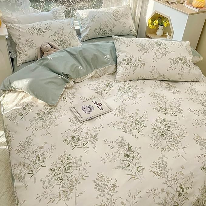 LifeTB Vintage Floral Comforter Set Queen, 3 Pieces Aesthetic Floral Bedding Comforter Set, Reversible Botanical Flowers Comforter with 2 Pillowcases, Breathable Fluffy Soft Cottagecore Bedding Set