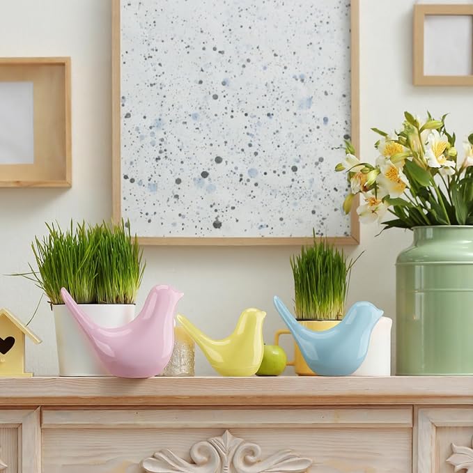 AceOrbit 3 Pcs Pastel Decor Bird Figurine Statues for Home Decoration Small Resin Birds Decor for Home Office Table Desktop Bookshelf Mantelpiece Shelf