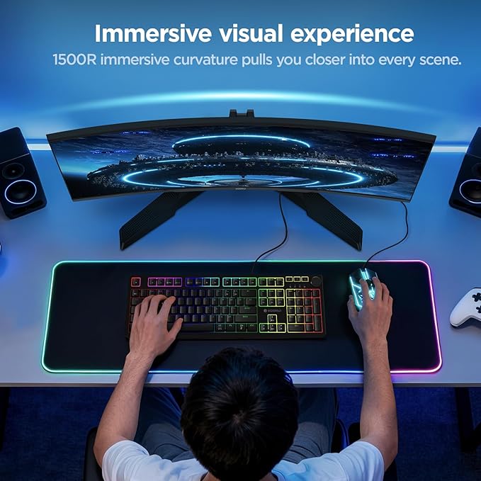KOORUI 27 Inch Curved Gaming Monitor QHD (2560 x 1440) 180Hz, 1ms 1500R Display, Adaptive Sync, 90% DCI-P3, HDMI 2.0 & DisplayPort 1.4, VESA, Tilt, Eye Care, 27E6QCA