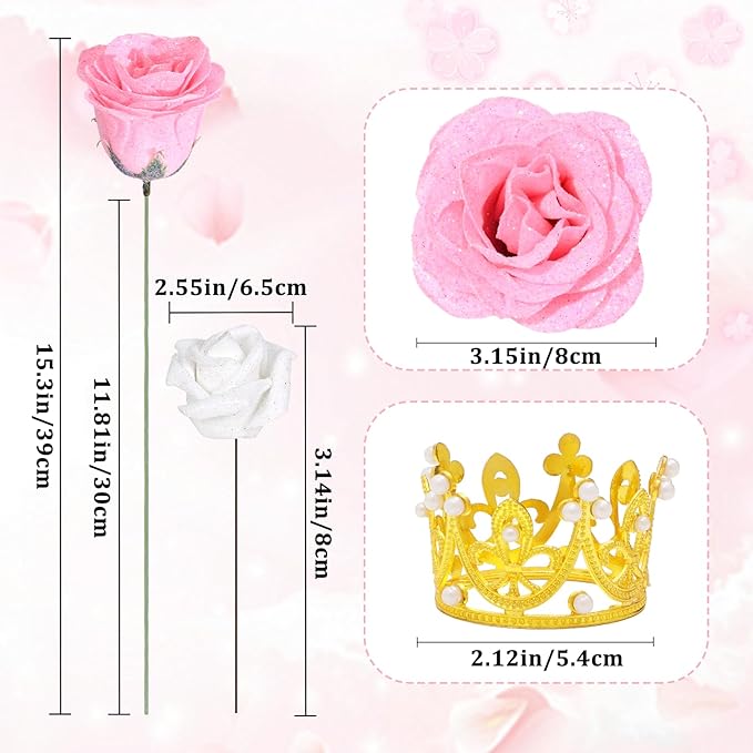 36+20 Glitter Roses Bouquet, DIY Fake Flowers Bouquet, Craft the Initials of Your Loves' Name with Artificial Rose Bouquet for Valentines, Anniversary, Wedding, Mothers Day Gifts, Pink & White