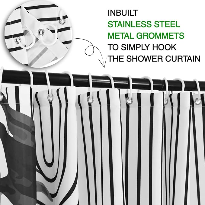 Boho Mid Century Modern Shower Curtain, Abstract Arch Leaf Minimalist Sun Black and White Machine Washable Waterproof Fabric for Bathroom Decor Bathtub with Hooks 72Wx78H