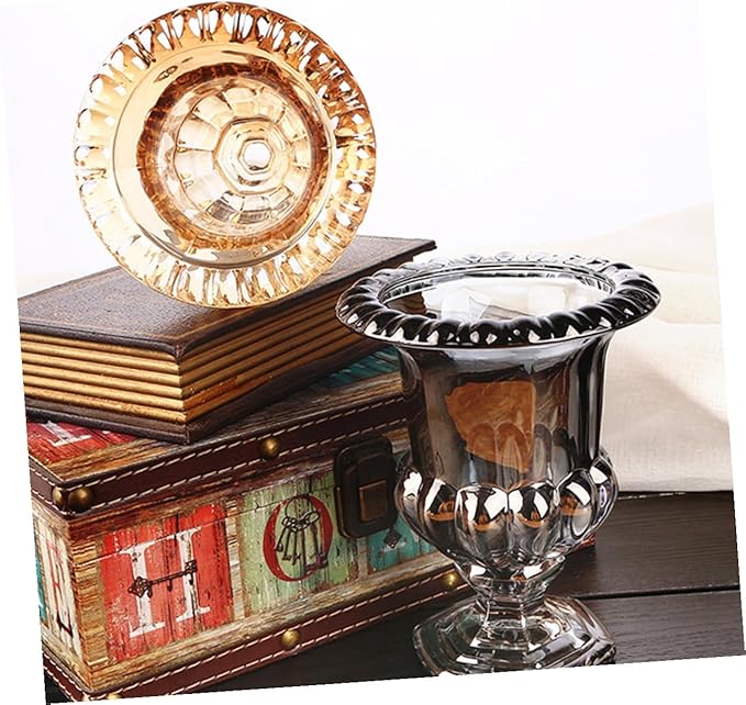 Mobestech Embossed Glass Flower Vase Amber Decorative Vase Ornament for Home Tabletop Artful Centerpiece Desk Decor