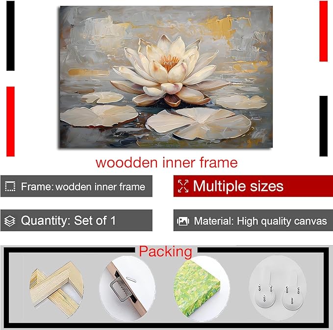 Ethereal white lotus floating on Crystal Waters poster vintage oil painting printwall art soft blush and gold accents serene home and office decor dreamy 8x12in Wood Framed