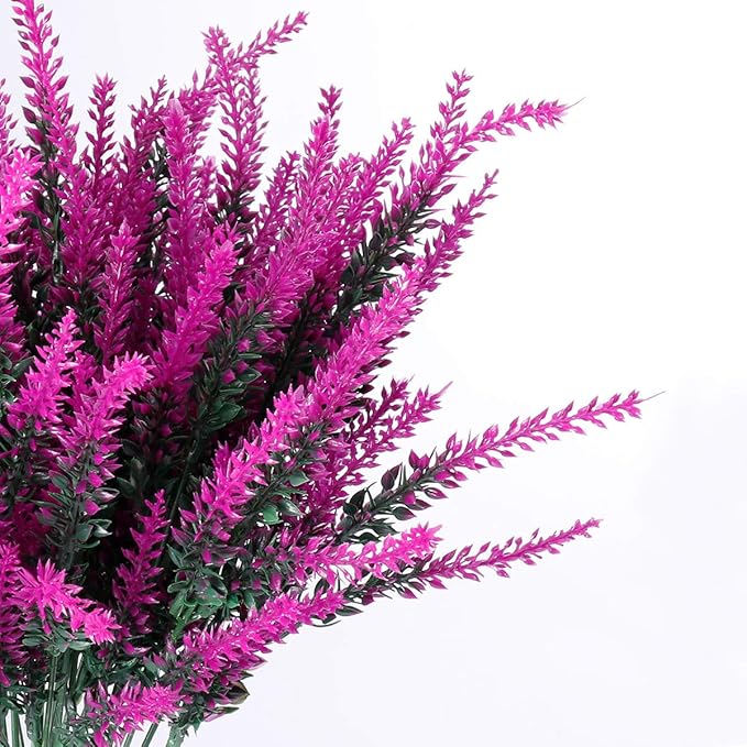20 Bundles Artificial Lavender Flowers Outdoor UV Resistant Fake Flowers No Fade Faux Plastic Plants Garden Porch Window Box Decorating(Classic Fushia)