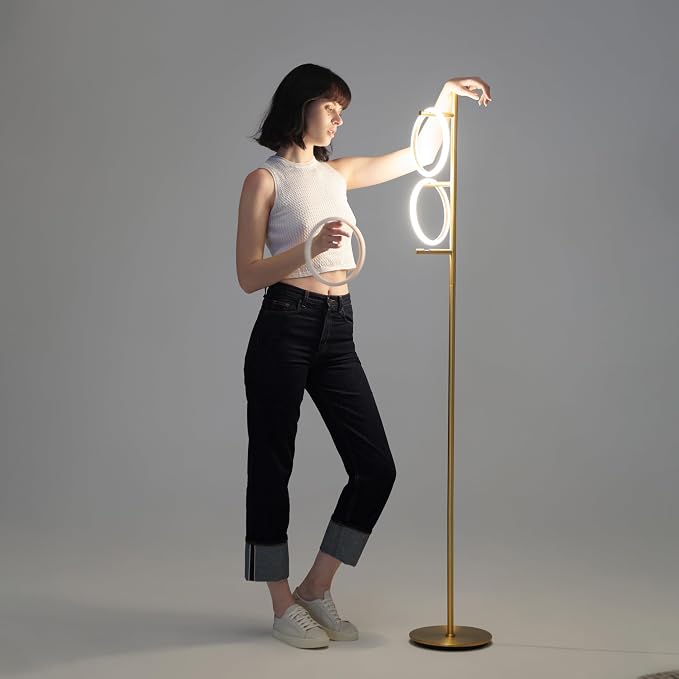 Brightech Saturn Floor Lamp, Great Living Room Decor, Tall Contemporary Standing Tree Light for Offices, Living Rooms, with 3 LED Heads for Bedroom Reading - Gold/Brass