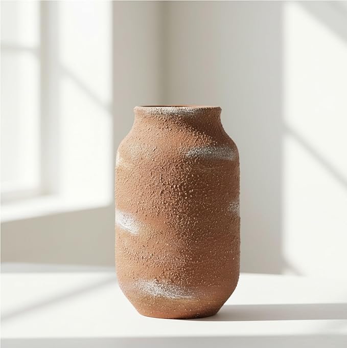 Ceramic Flower Vase,9.5 Inch Tall Rustic Farmhouse Vases for Home Decor Vintage Decorative Vases Pottery Terracotta Vases for House Living Room Decor for Kitchen Mantel Fireplace Bathroom Shelf Office