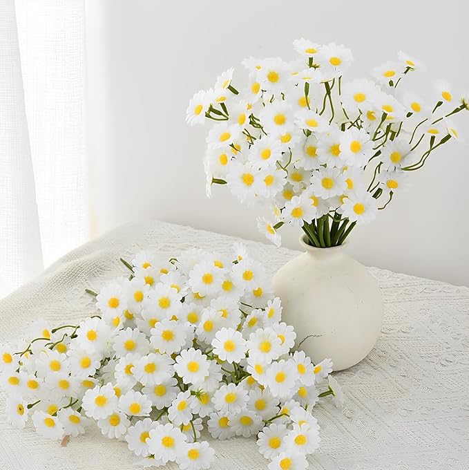 Artificial White Daisy Flowers, 6 Bouquets with 36 Stems, 10 Inch Fake Daisies, Spring Wildflowers for Table Decor