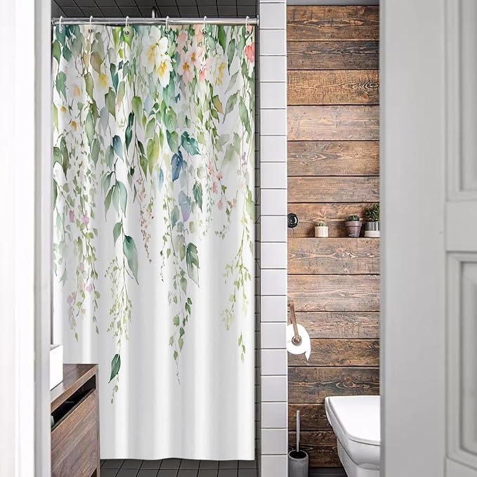Sage Green Eucalyptus Shower Curtain Watercolor Botanical Floral Leaves Shower Curtain Set Spring Nature Bathroom Decor with 10 Hooks,54x72 Inches