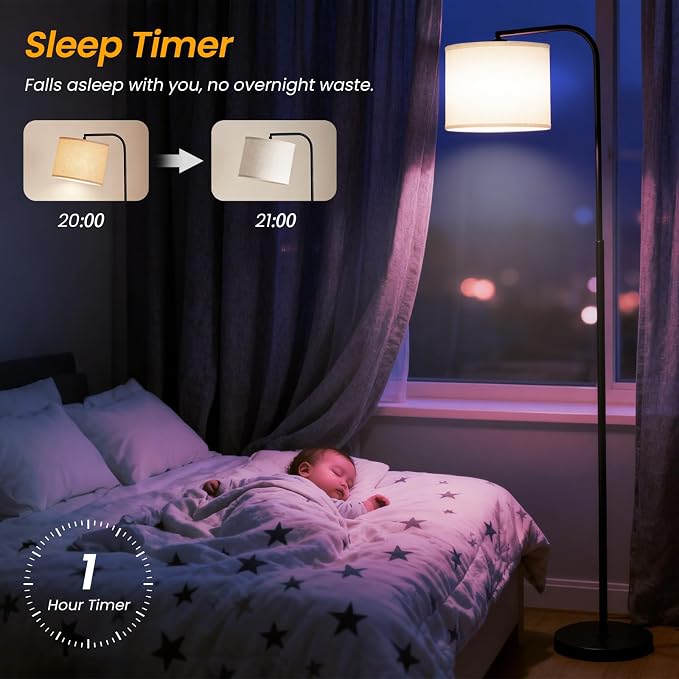 Remote Floor Lamp for Living Room and Bedroom - Modern RGB Standing Lamps Tall with Led Blub and Dimmable Light - Black Arc Room Lights with Shade for Home Decor Office Corner and Reading ( Black+RGB)