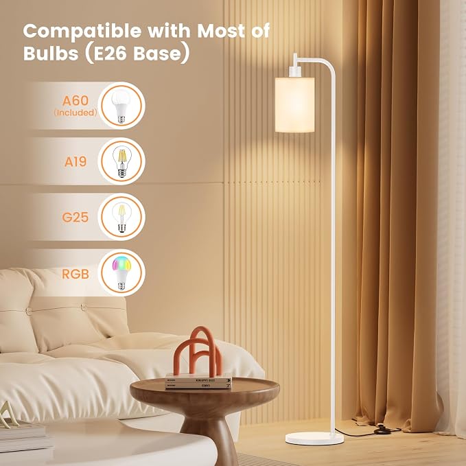 SIBRILLE Floor Lamp with Linen Shade, Dimmable Tall Standing Lamp with Remote Control & 3 Color Temperatures, Modern Floor Lamps for Living Room Bedroom Office Corner, 9W LED Bulb Included