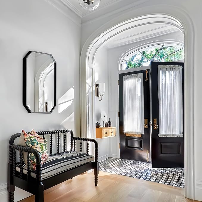 20"x28" Octagon Metal Mirror, Farmhouse Black Bathroom Mirror, Rectangle Wall Mounted Vanity Mirror Hanging for Bedroom Entryway Living Room Farmhouse Horizontal/Vertical