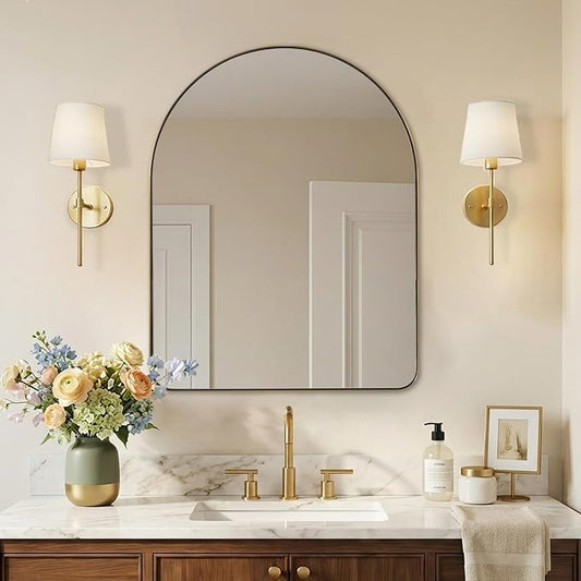 ANDY STAR Arched Mirror, 28 x 36 Inch Brushed Gold Wall Mirror in Stainless Steel Metal Frame, Arch Top Rounded Corner 1 Inch Deep Set Design Wall Mount Hangs Vertical
