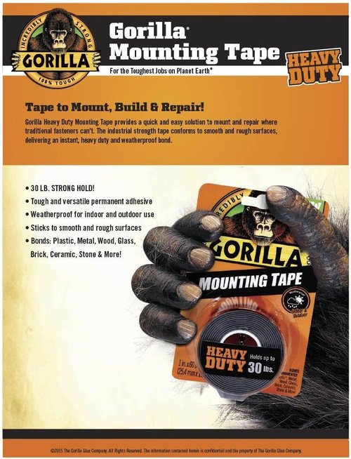 Gorilla Heavy Duty Double Sided Mounting Tape - 1" x 60" Black | Pack of 10 for Strong Adhesion