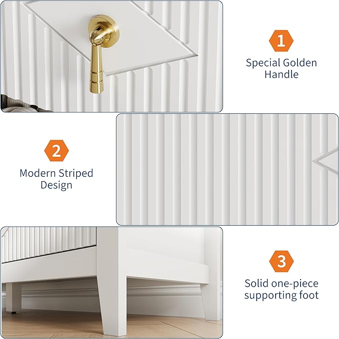 GarveeHome Fluted Dresser for Bedroom, 54 Inch Wide 7-Drawer Wood Dresser, Modern Chest of Drawers, Storage Organizer Cabinet for Living Room, Hallway, Entryway, White