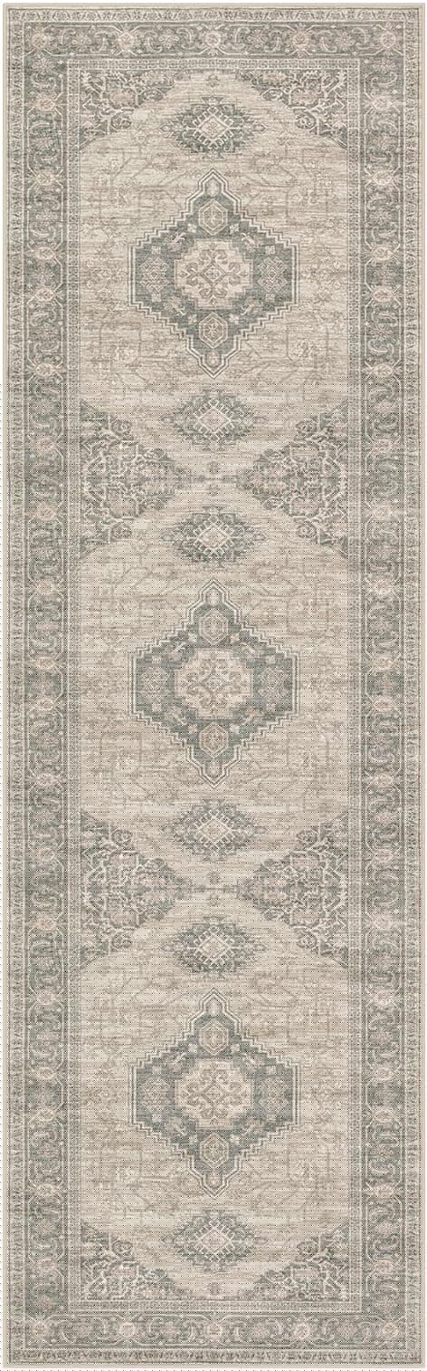 Lahome Oriental Hallway Runner Rug Non Slip, 2.5x8 Kitchen Washable Runner Soft Hallway Rug, Traditional Ultra-Thin Carpet for Bathroom Entryway ‎Laundry Room, Grey/Brown