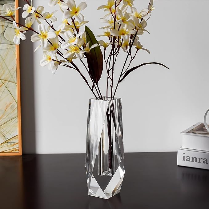 Kitcom Flower/Bud Crystal Vase Decorative Vases for Home, Wedding, Christmas, Outline Dimensions W2.8''xH8.5'', Clear with Gift Box