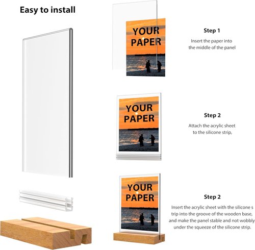 5x7 Inch Acrylic Sign Holder by [Brand Name] - Vertical & Slant Display with Wood Base | 6 Pack