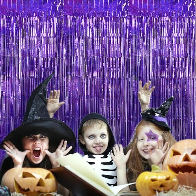 TONIFUL 3Pcs Laser Purple Door Streamers,Laser Purple Photo Booth Backdrop Metallic Streamers Foil Fringe Curtains for Halloween,Birthday,Christmas,New Year,Bachelorette,Grad Party(9.9ft x 6.6ft)