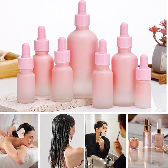 3Pcs Small Glass Thick Dropper Bottles 1oz Empty Pink Glass Pipette Bottles Essential Oil Eye Dropper Bottle with Caps for Essential Oils, Perfume,Aromatherapy, Cosmetic Travel Liquids
