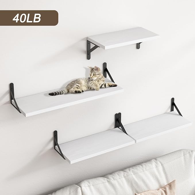 YGEOMER White Floating Shelves for Wall, Different Sizes Rustic Wall Shelves for Living Room, Bathroom, Bedroom, Kitchen, Home Decor (Set of 4)