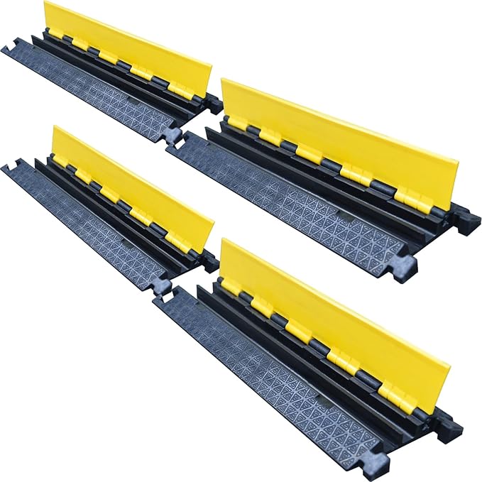 OranLite Heavy-Duty Rubber Cable Protector Ramp, Floor Cable Wire Cord Cover Speed Bumps 22000 Lbs Load Capacity, Driveway Hose Cable Ramp Protective Cover for Indoor Outdoor (Small 2-Channel x 4Pcs)