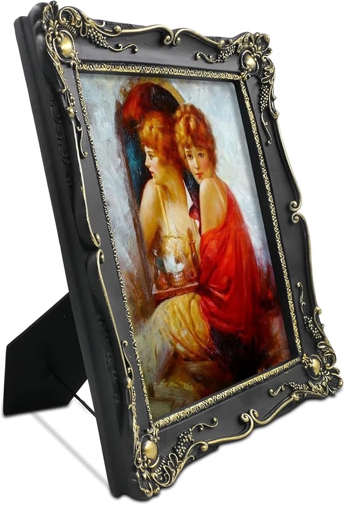 SIMON'S SHOP Black Wall and Table-top Picture Frames 8x10, Vintage 8x10 Picture Frame with Glass Cover, Antique Gothic Style Photo Frame