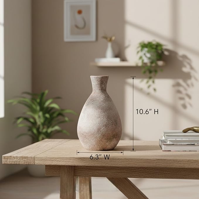 Ceramic Rustic Flower Vase,10.6 Inch Farmhouse Vases Home Decor for Living Room,Handmade Pottery Vintage Vase,Large Terracotta Vases for House Bedroom Decorations for Dining Table Shelf Office Coffee